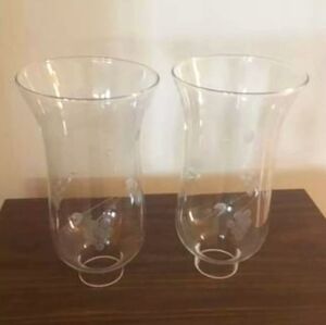 2 Vintage Princess House Heritage Etched Glass Hurricane Lamp Globe Chimney 6.5"